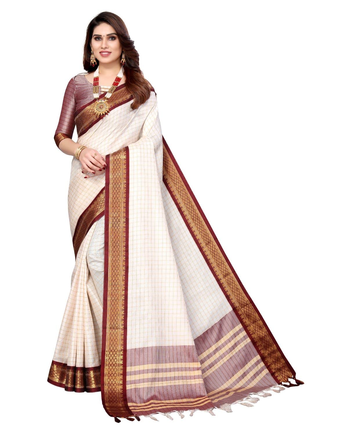 Tarshika Women's Cotton Silk Handloom Weaving Silk Saree With Rich Contrast Pallu(COTTON SILK SAREE_04)