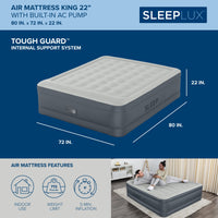 SleepLux Durable Inflatable Air Mattress with Built-in Pump, Pillow and USB Charger King 22