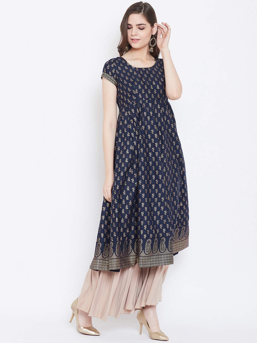 "PH" POSHAKHUB Adorable Women's Soft Cotton Printed Cap Sleeve Anarka Kurti
