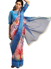 AKHILAM Women's Knit Floral Printed Organza Saree with Unstitched Blouse Piece (FF0SAGE10_Parent)