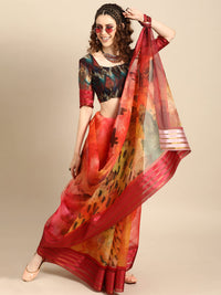 AKHILAM Women's Knit Floral Printed Organza Saree with Unstitched Blouse Piece (FF0SAGE10_Parent)