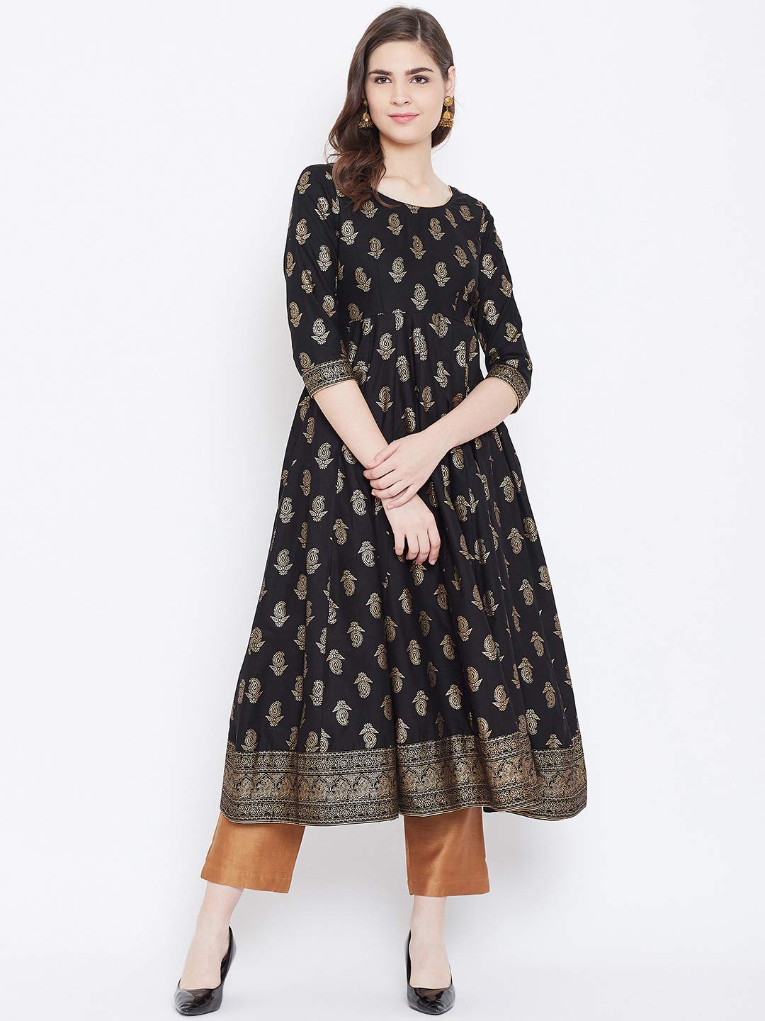 "PH" POSHAKHUB Adorable Women's Soft Cotton Printed Cap Sleeve Anarka Kurti
