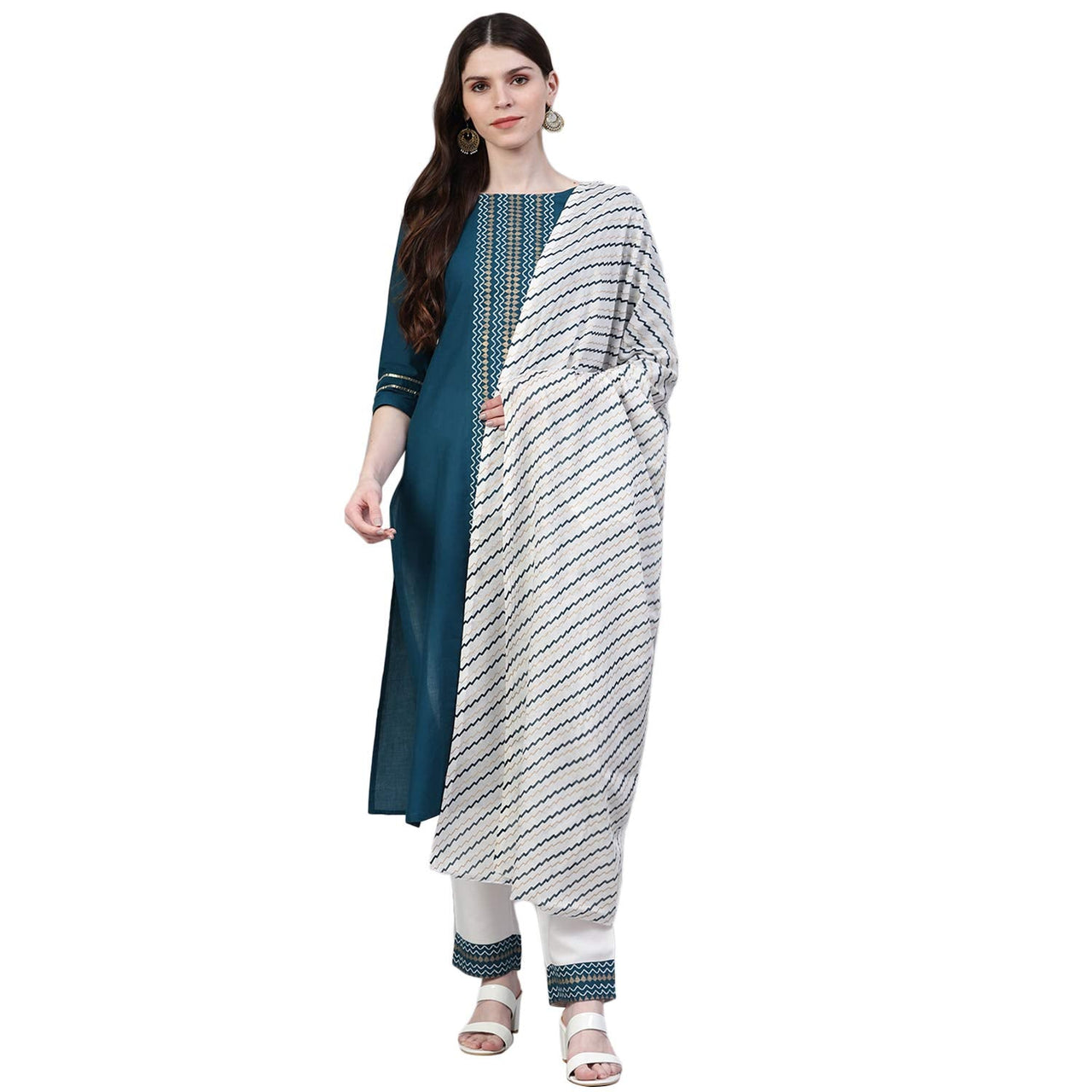 Stylum Women's Printed Cotton Straight Kurta Pant Dupatta Set