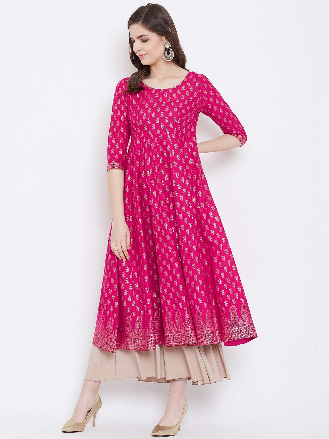 "PH" POSHAKHUB Adorable Women's Soft Cotton Printed Cap Sleeve Anarka Kurti