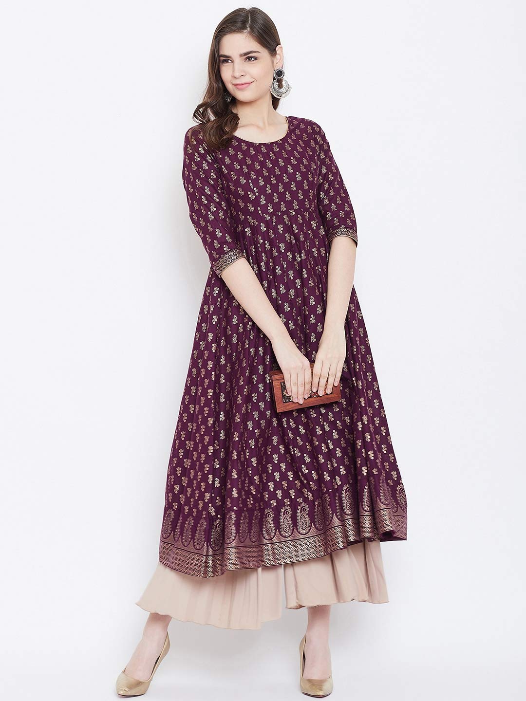 "PH" POSHAKHUB Adorable Women's Soft Cotton Printed Cap Sleeve Anarka Kurti