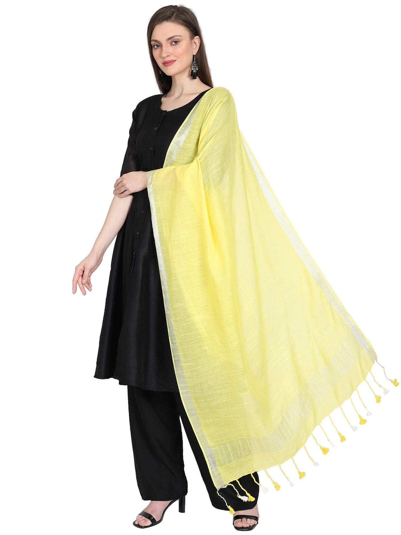 THE WEAVE TRAVELLER Women's Solid Cotton Blend Dupatta