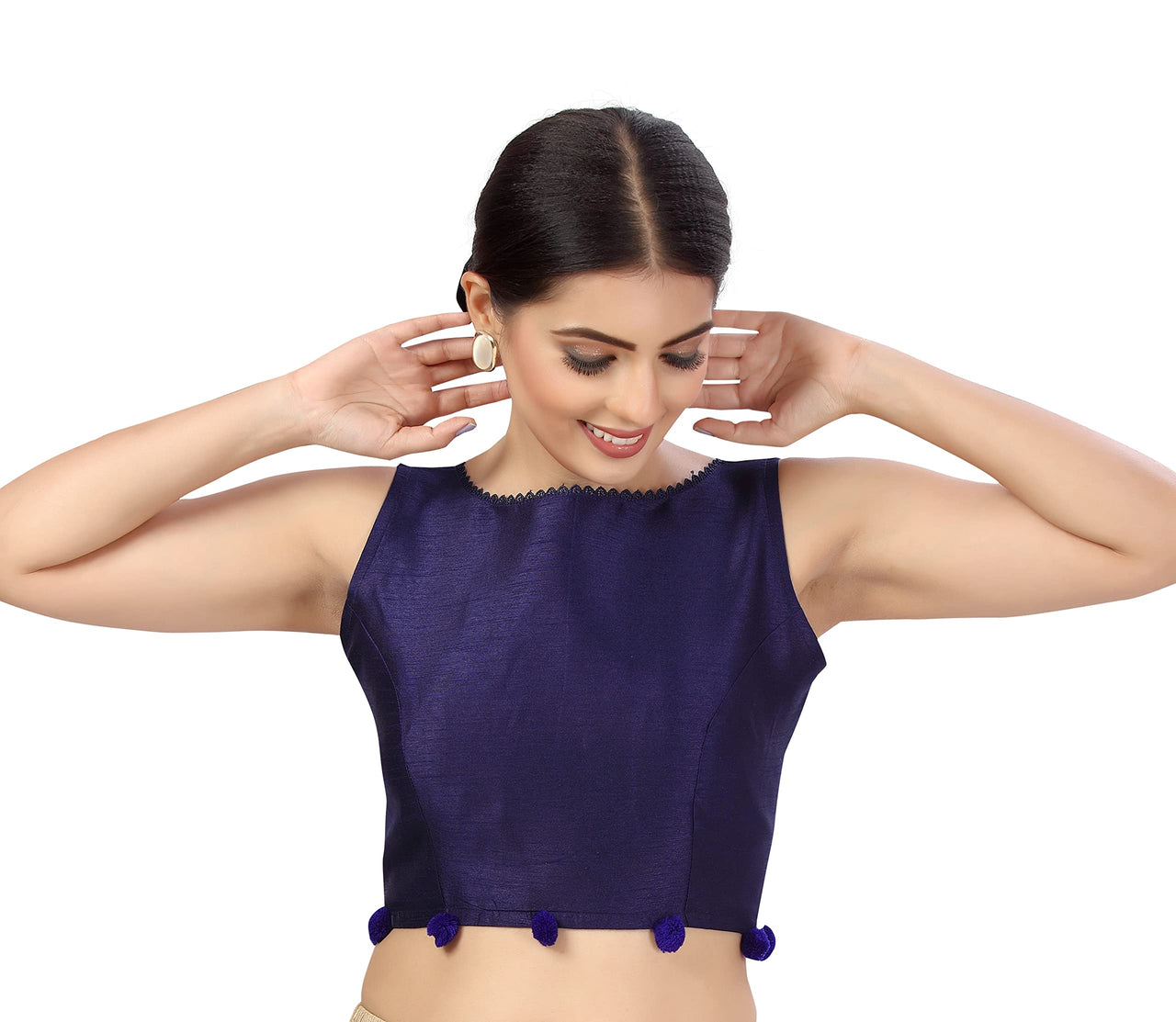 X3 Women's Polyester Silk Sleeveless Saree Blouse