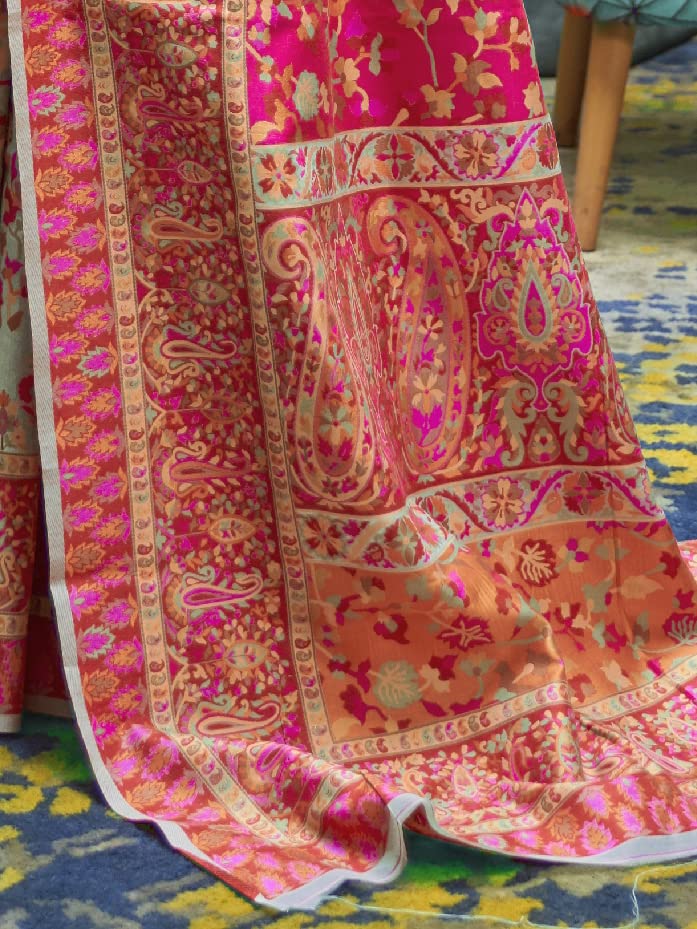 AKHILAM Women's Banarasi Cotton Blend Saree With Blouse Piece