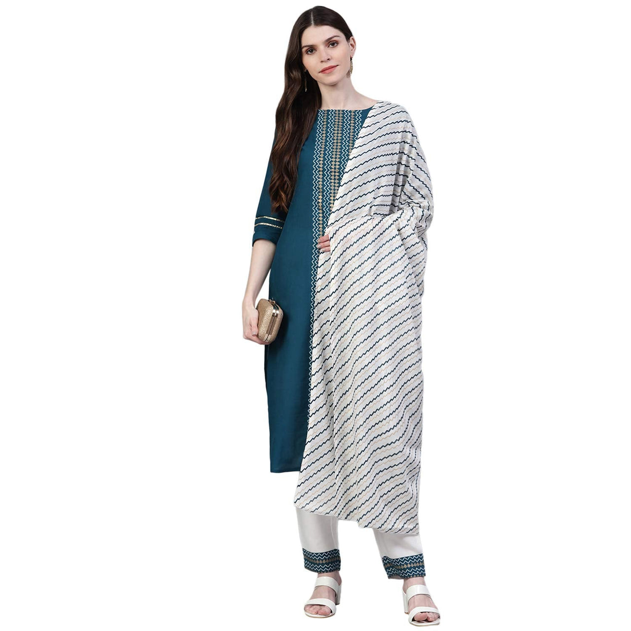 Stylum Women's Printed Cotton Straight Kurta Pant Dupatta Set