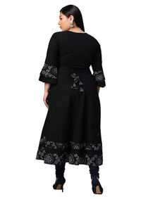 Yash Gallery Women's Cotton Slub Bandhej Printed Anarkali Kurta for Women