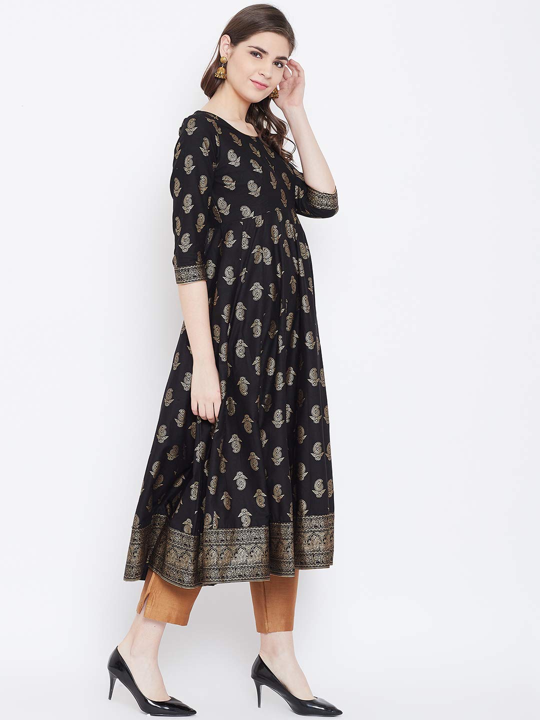 "PH" POSHAKHUB Adorable Women's Soft Cotton Printed Cap Sleeve Anarka Kurti