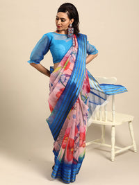 AKHILAM Women's Knit Floral Printed Organza Saree with Unstitched Blouse Piece (FF0SAGE10_Parent)