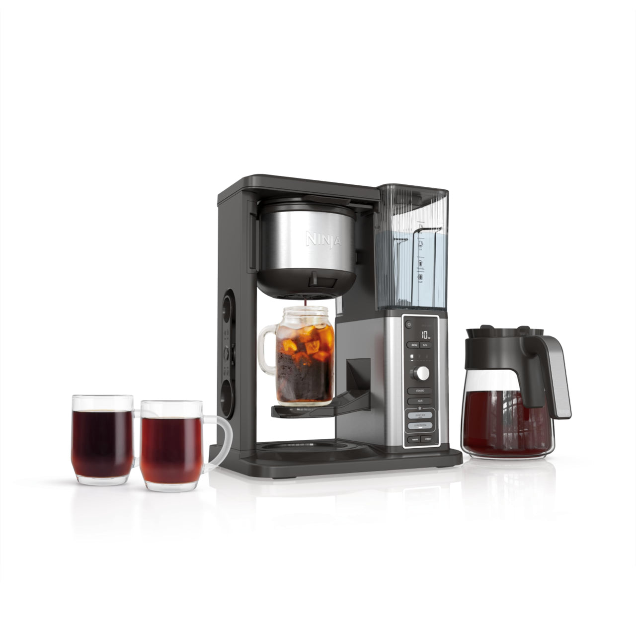 Ninja Specialty Coffee Maker, Hot & Iced Coffee, 6 Brew Styles, 8 Sizes, Small Cup to Travel Mug, 10-Cup Carafe, Fold-Away Frother, Permanent Filter, Removable Reservoir, Black, CM401 10 cup - Stainless Steel