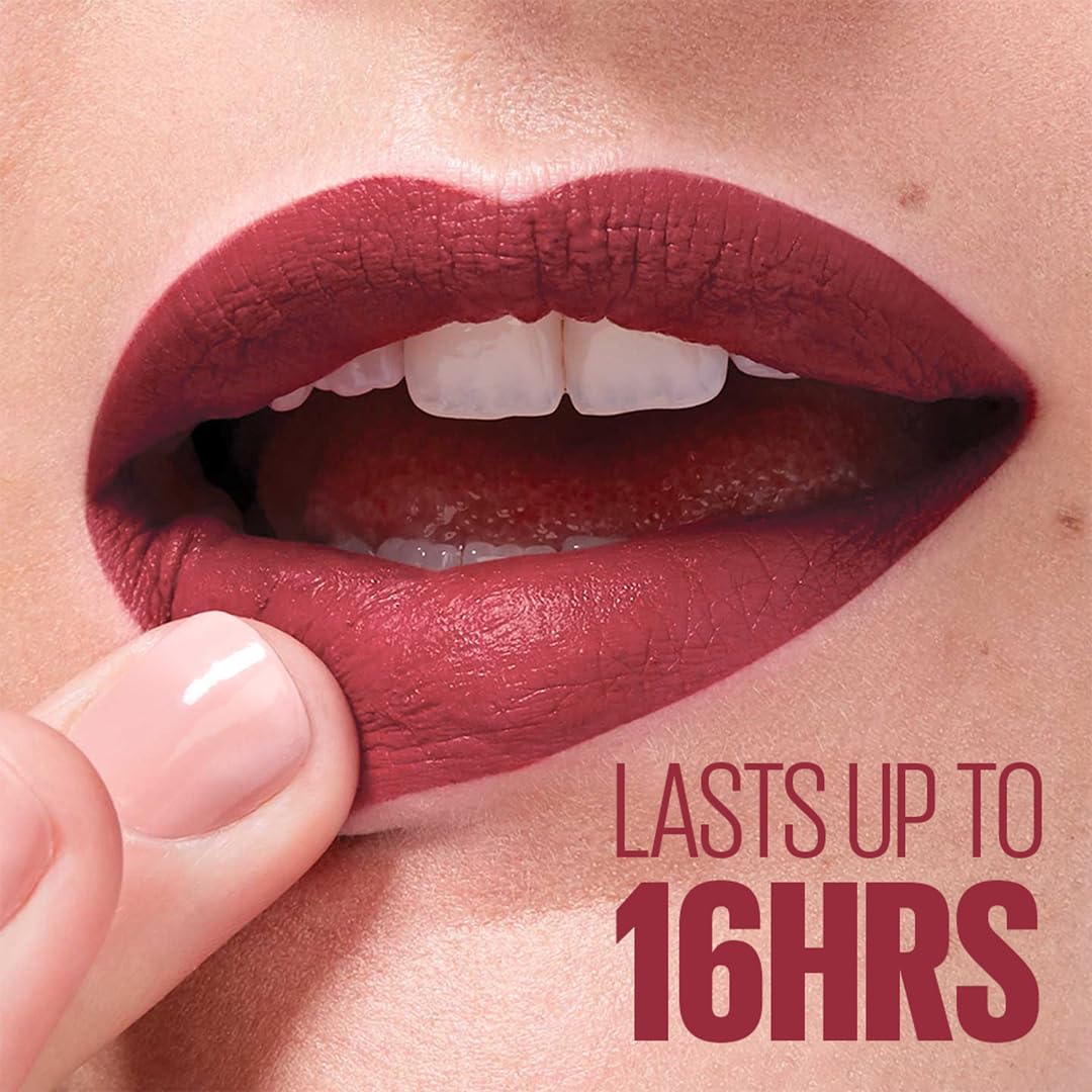 Maybelline New York Liquid Matte Lipstick, Long Lasting, 16hr Wear, Superstay Matte Ink, Ruler, 5ml