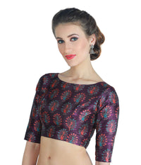 X3 Women's Peacock Print Polyester Elbow Length Sleeves Saree Blouse