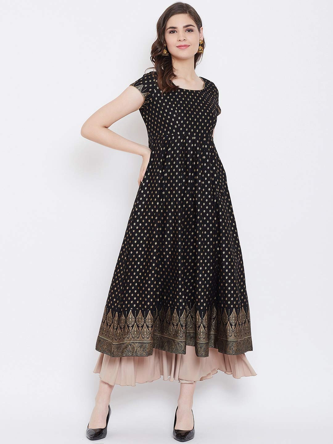 "PH" POSHAKHUB Adorable Women's Soft Cotton Printed Cap Sleeve Anarka Kurti