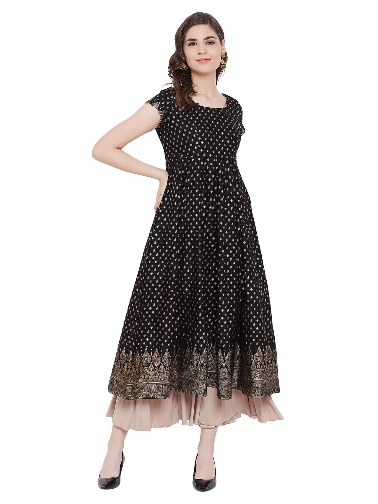 "PH" POSHAKHUB Adorable Women's Soft Cotton Printed Cap Sleeve Anarka Kurti