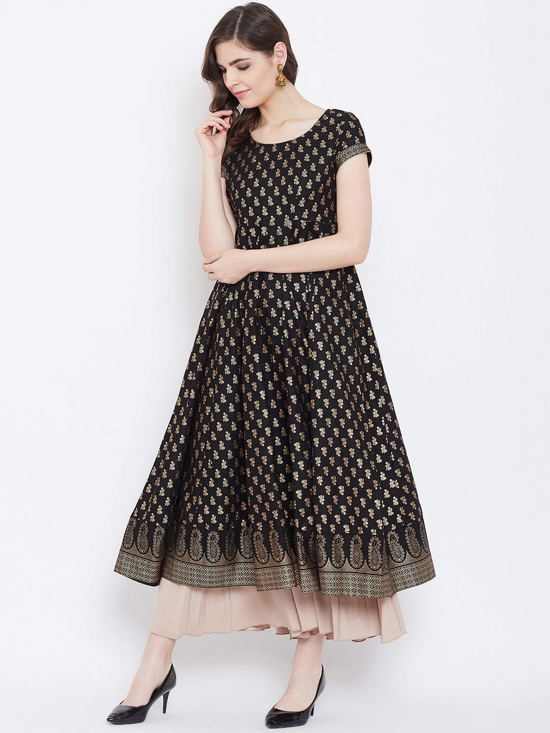 "PH" POSHAKHUB Adorable Women's Soft Cotton Printed Cap Sleeve Anarka Kurti