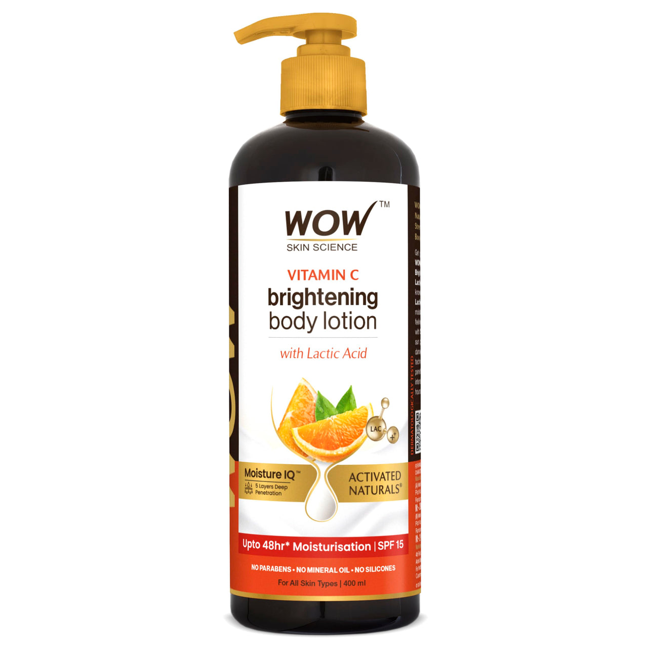WOW Skin Science Vitamin C Body Lotion - Non Sticky & Non Greasy - Moisturising & Smoothening Care - with Vitamin C, Kakadu Plum - No Mineral Oil, Silicones & Color - 400mL