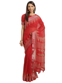 AKHILAM Women's Linen Geometric Saree With Unstitched Boluse Piece