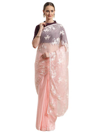 AKHILAM Women's Organza Net Embroidered Saree With Blouse Piece