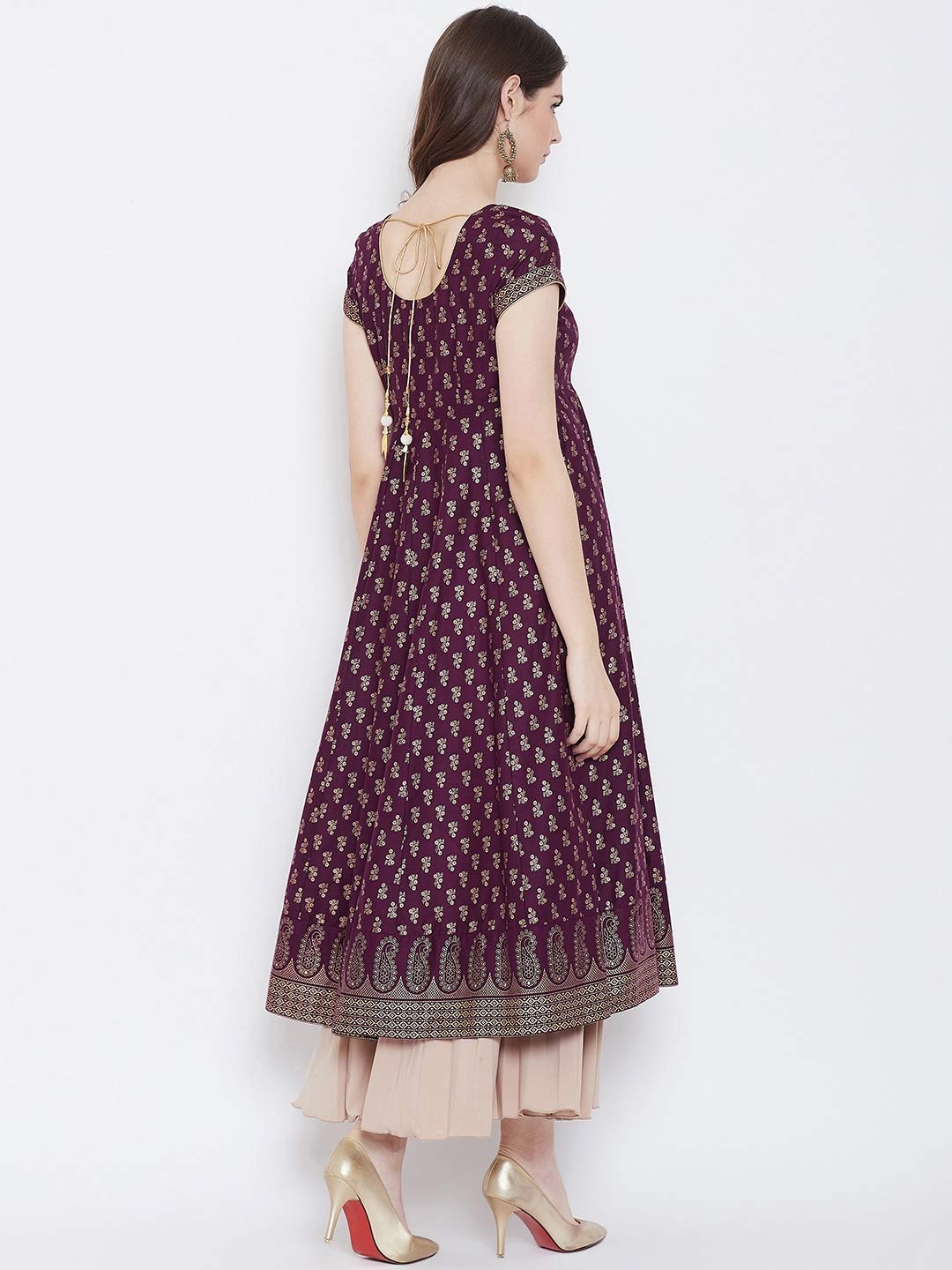 "PH" POSHAKHUB Adorable Women's Soft Cotton Printed Cap Sleeve Anarka Kurti