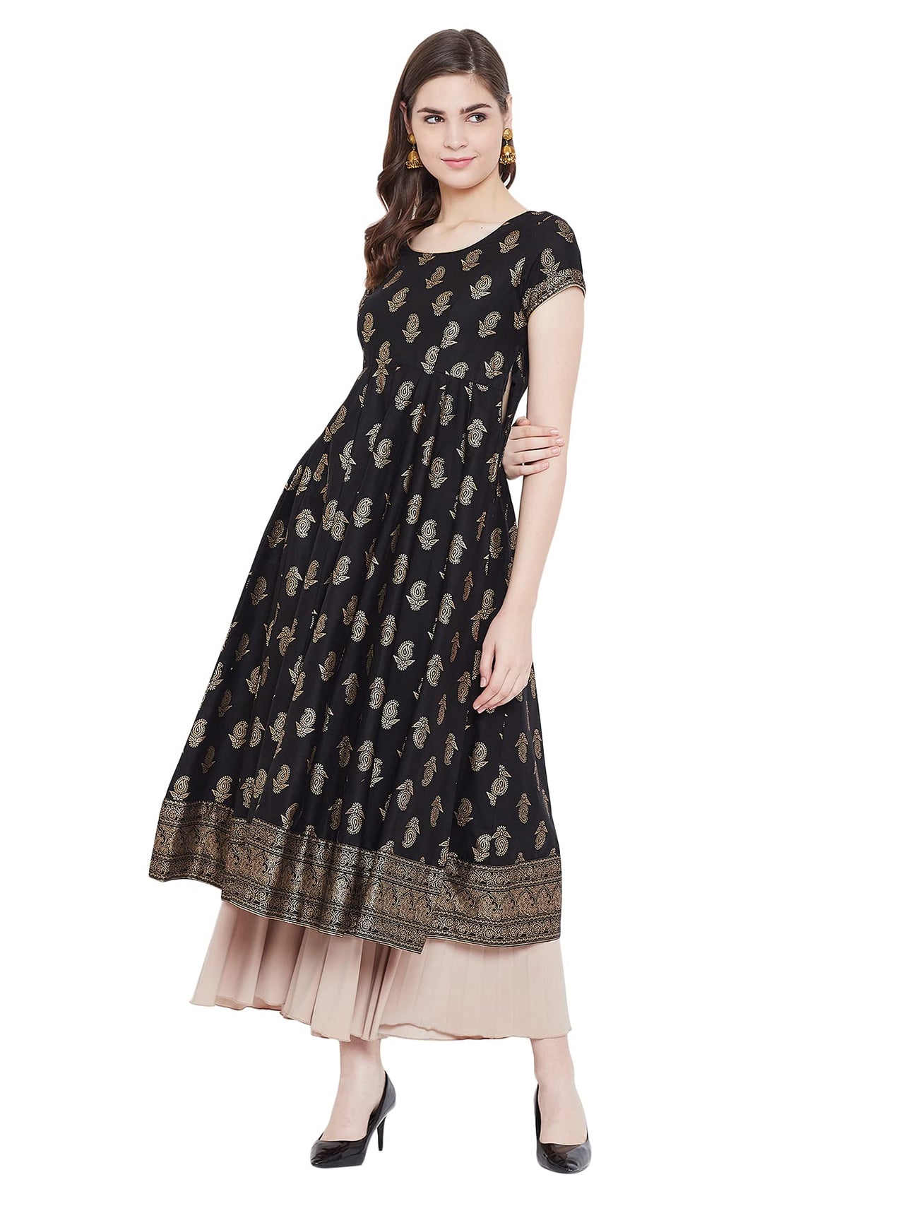 "PH" POSHAKHUB Adorable Women's Soft Cotton Printed Cap Sleeve Anarka Kurti