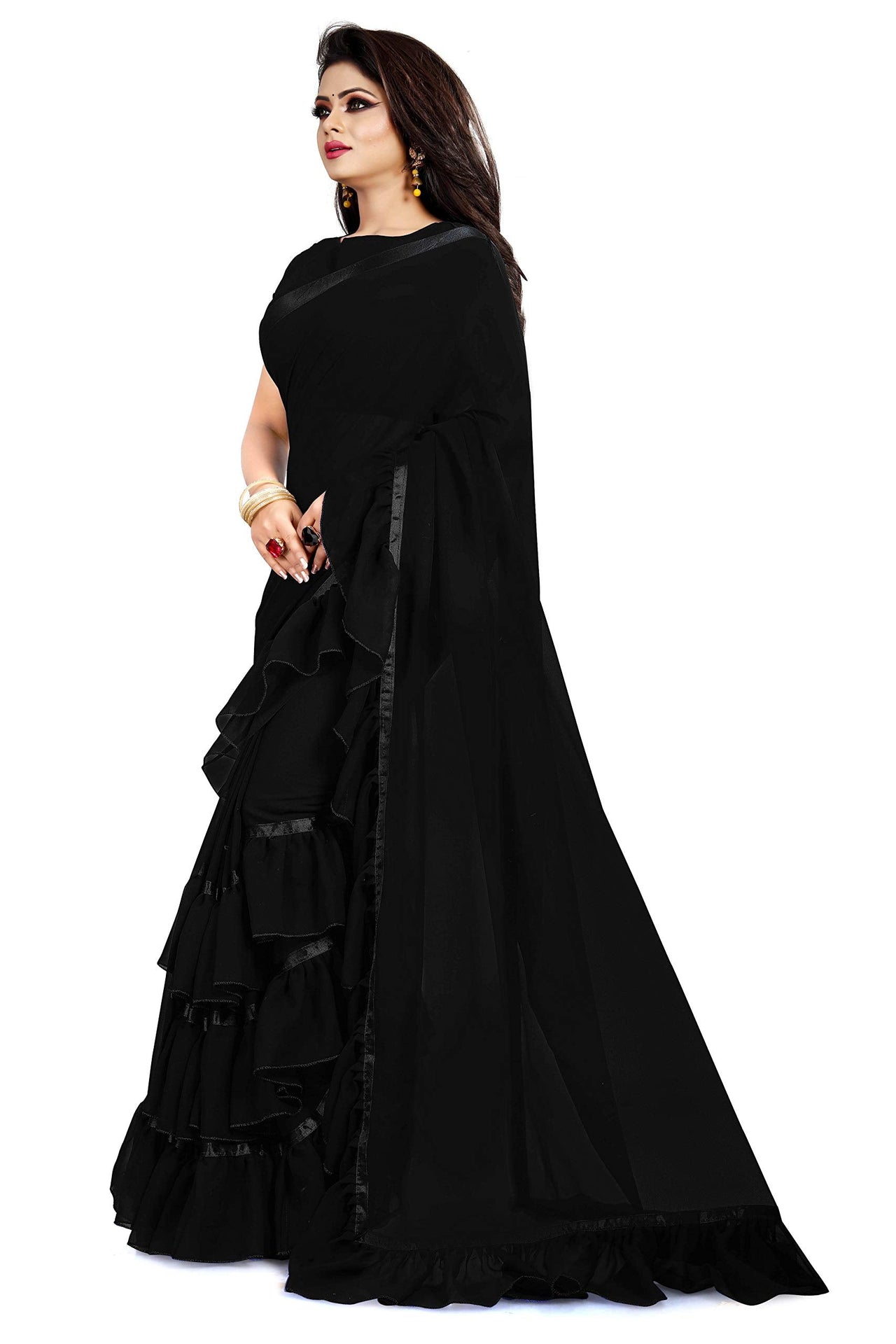 Anjaneya Sarees Women's Georgette Saree With Blouse Piece