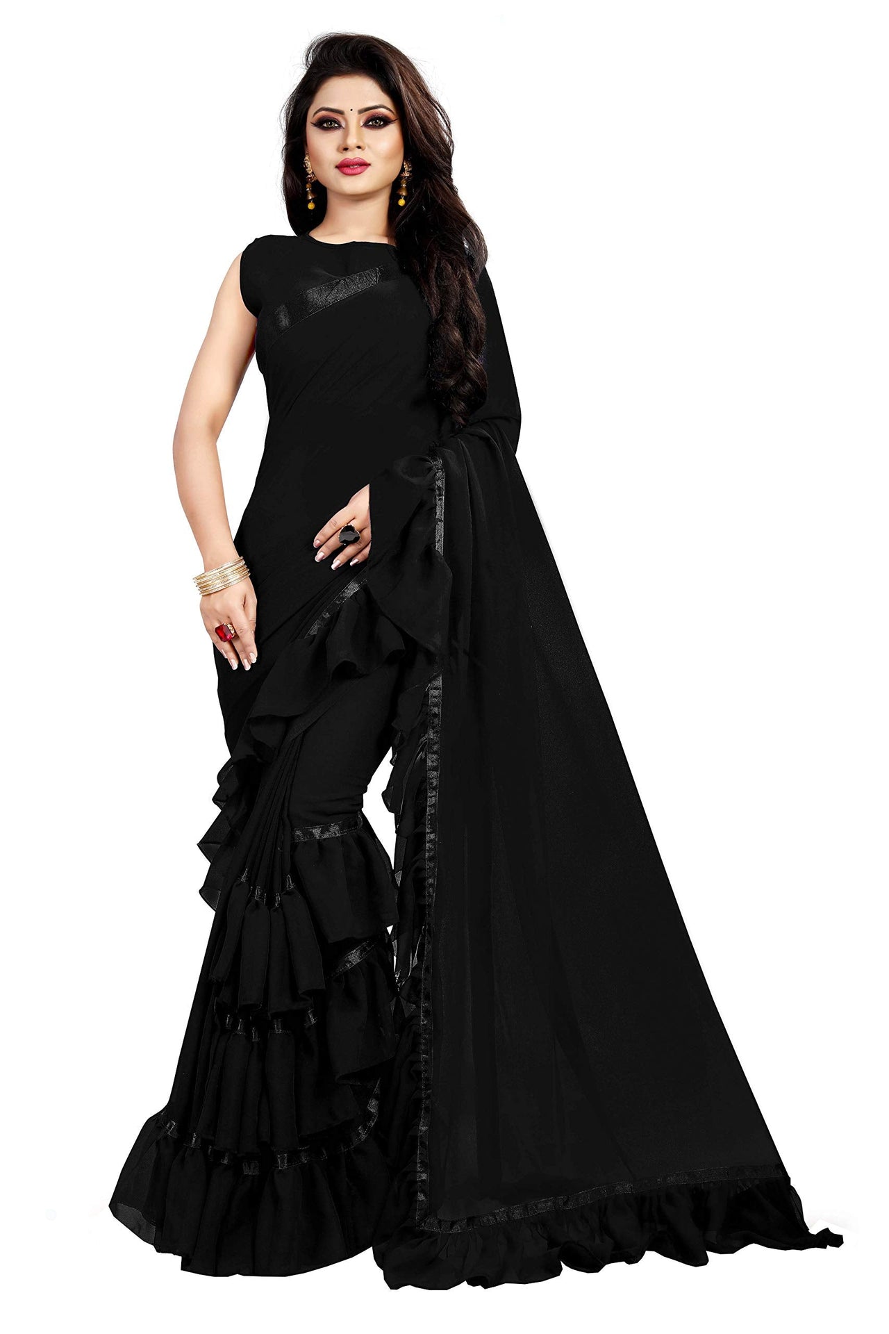 Anjaneya Sarees Women's Georgette Saree With Blouse Piece