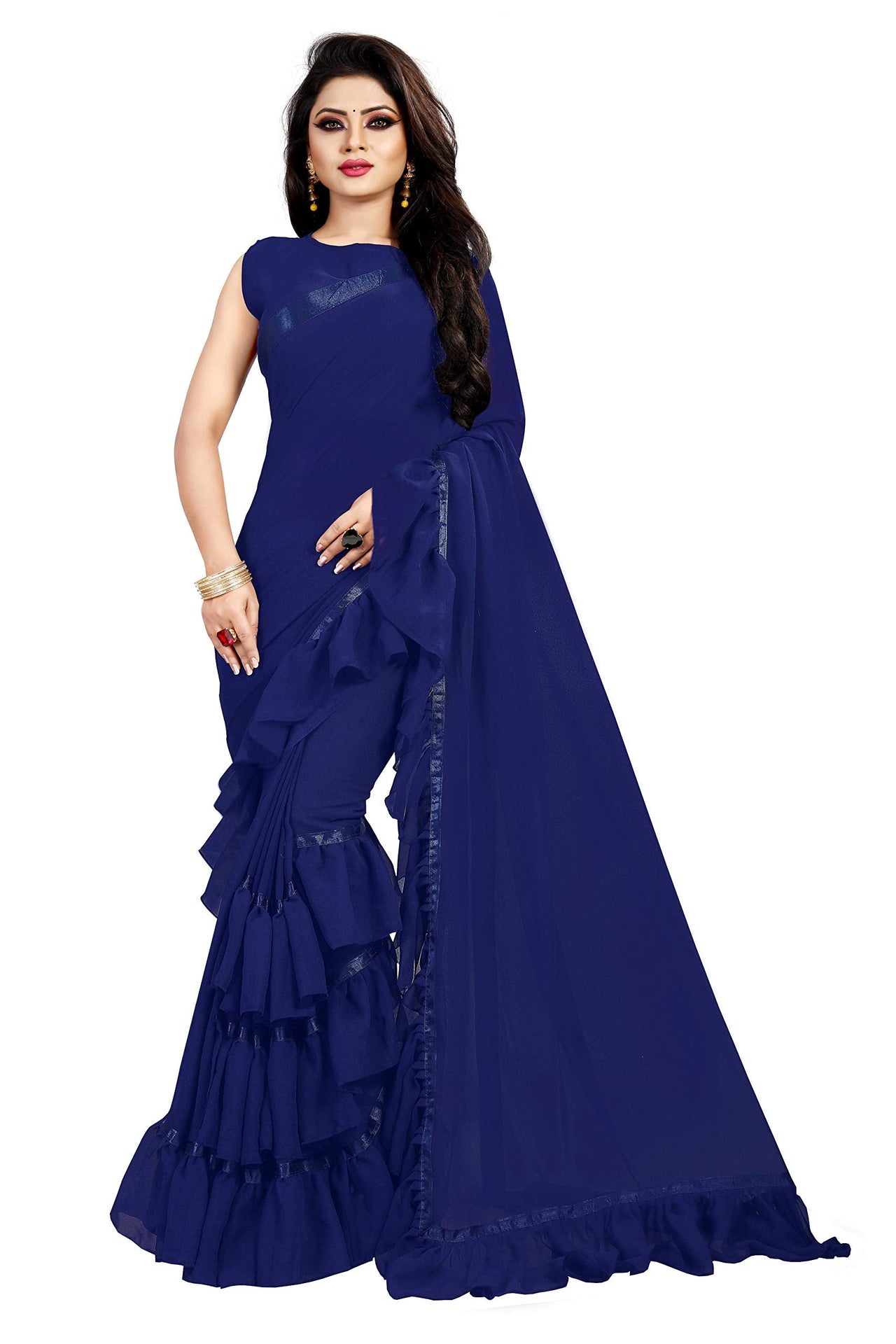Anjaneya Sarees Women's Georgette Saree With Blouse Piece