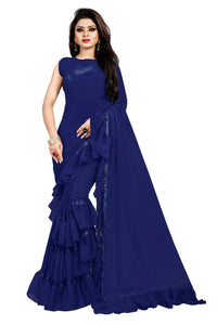 Anjaneya Sarees Women's Georgette Saree With Blouse Piece