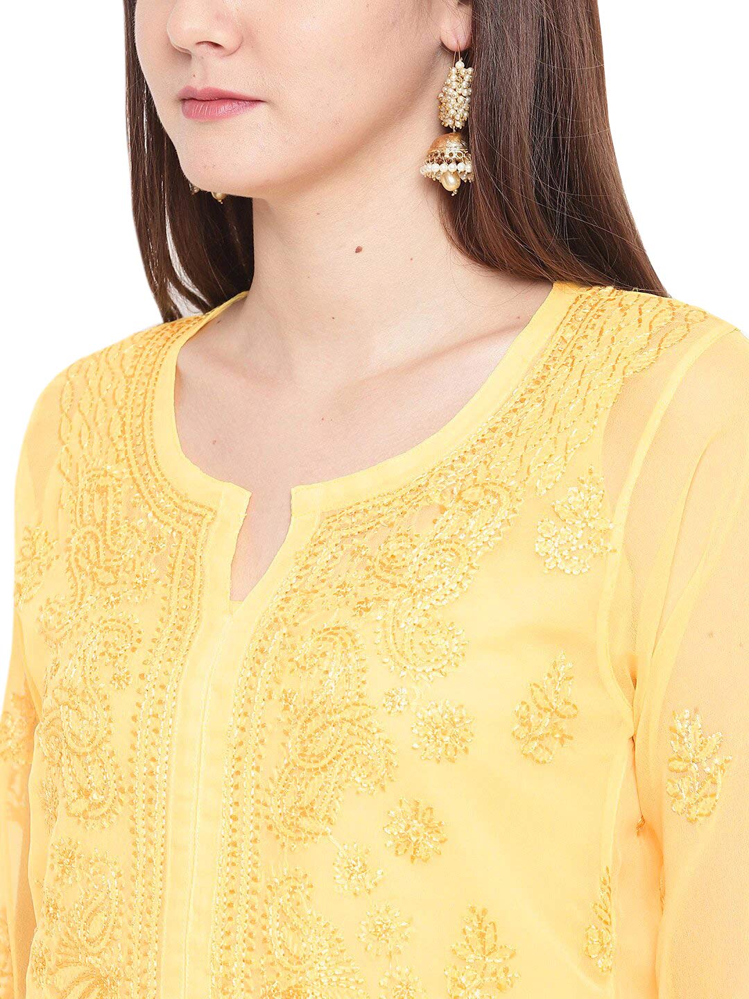 Ada Lucknowi Hand Embroidered Chikankari Women's Georgette Kurta Kurti with Slip