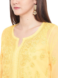 Ada Lucknowi Hand Embroidered Chikankari Women's Georgette Kurta Kurti with Slip