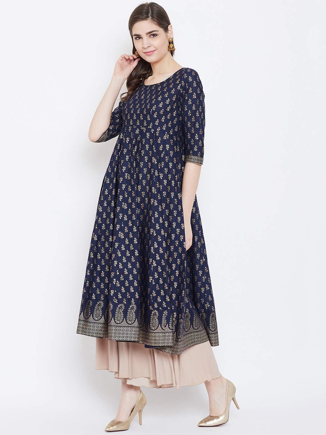 "PH" POSHAKHUB Adorable Women's Soft Cotton Printed Cap Sleeve Anarka Kurti