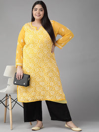 Ada Hand Embroidered Women's Georgette Lucknowi Chikankari Kurta with Slip A90397 White