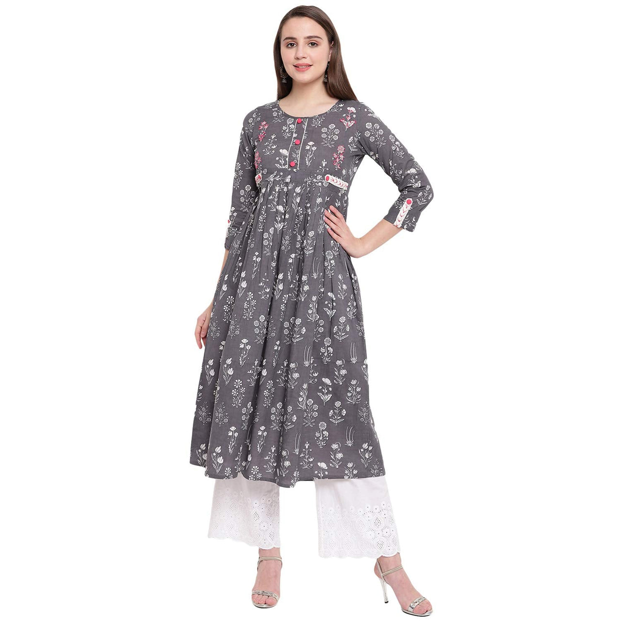 Vbuyz Women's Floral Print Anarkali Cotton Kurti(VF-KU-591-592)