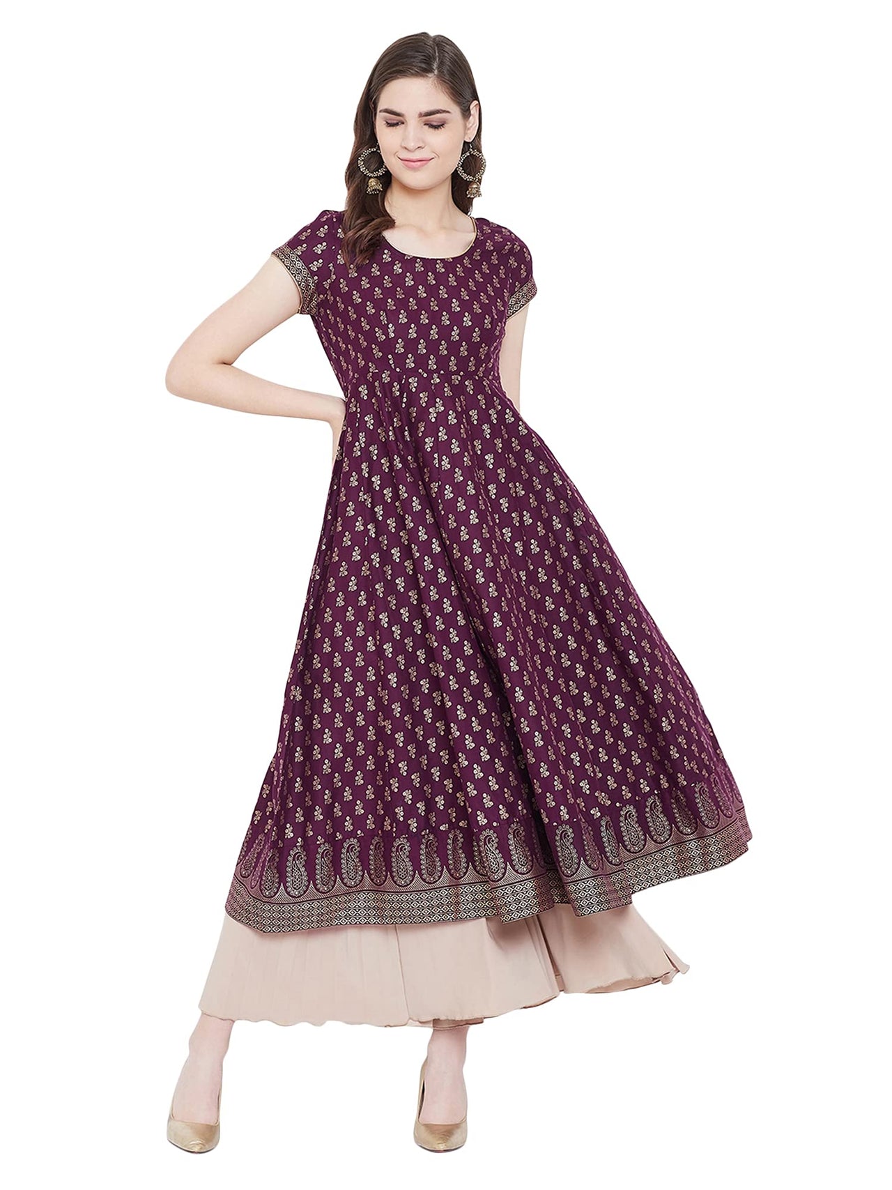 "PH" POSHAKHUB Adorable Women's Soft Cotton Printed Cap Sleeve Anarka Kurti