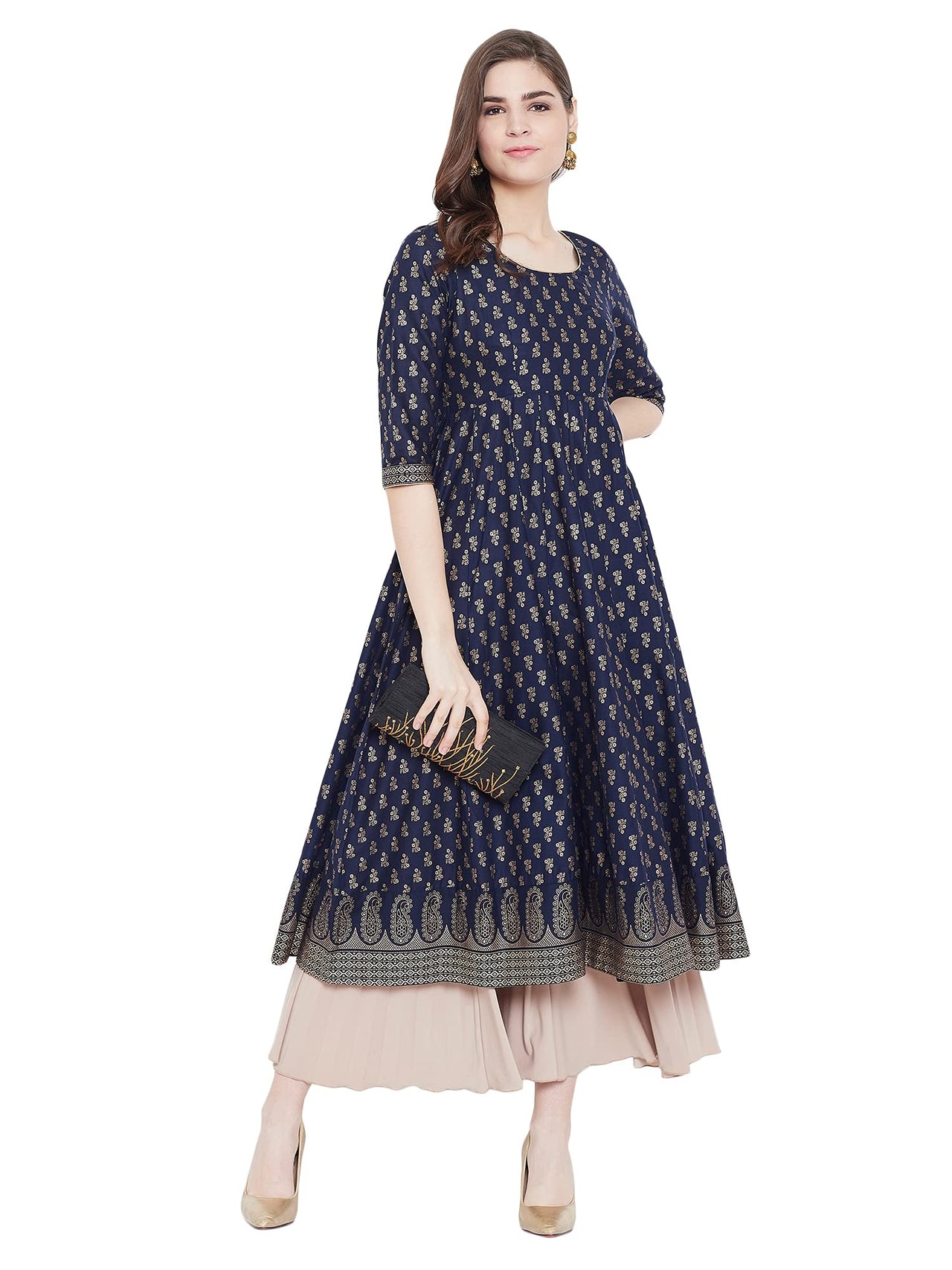 "PH" POSHAKHUB Adorable Women's Soft Cotton Printed Cap Sleeve Anarka Kurti