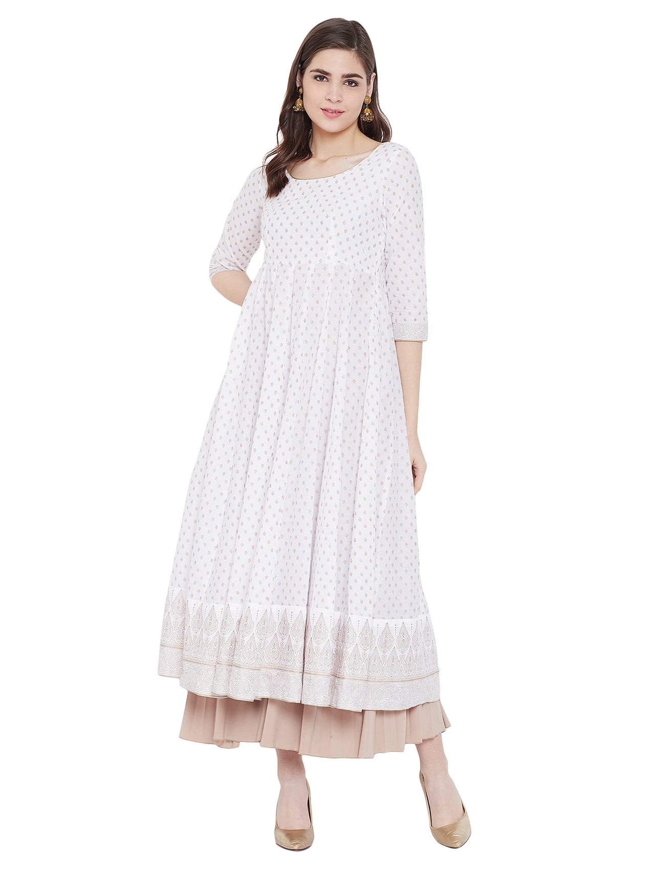"PH" POSHAKHUB Adorable Women's Soft Cotton Printed Cap Sleeve Anarka Kurti