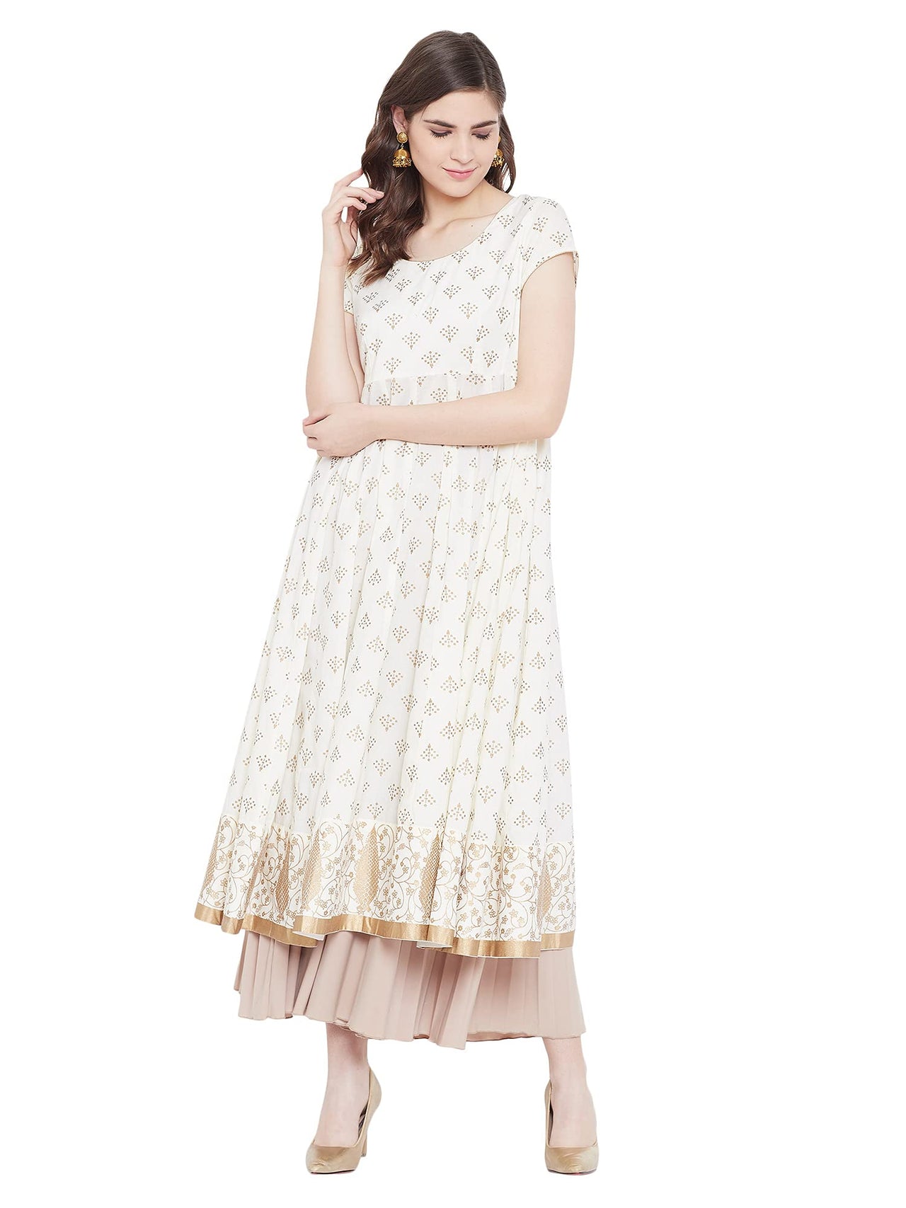 "PH" POSHAKHUB Adorable Women's Soft Cotton Printed Cap Sleeve Anarka Kurti