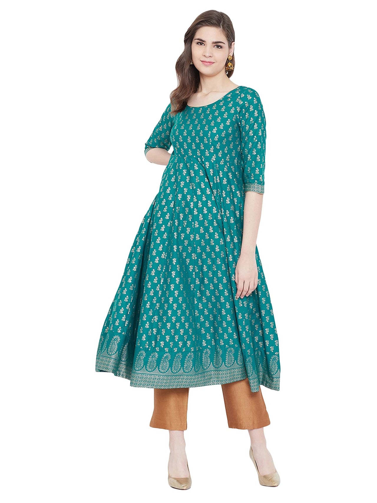 "PH" POSHAKHUB Adorable Women's Soft Cotton Printed Cap Sleeve Anarka Kurti