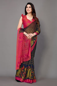 Winza Designer Women's Chiffon Brasso Floral Printed Saree with Blouse Piece