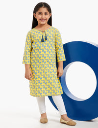 Amazon Brand - Jam & Honey Girl's Cotton Regular Short Kurti PEACH 2 2 Years-3 Years