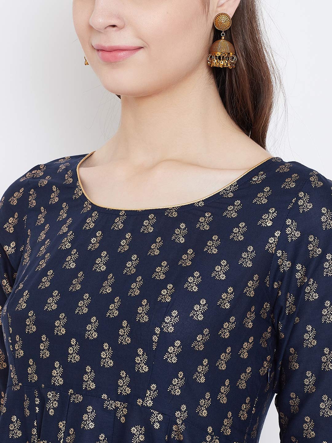 "PH" POSHAKHUB Adorable Women's Soft Cotton Printed Cap Sleeve Anarka Kurti