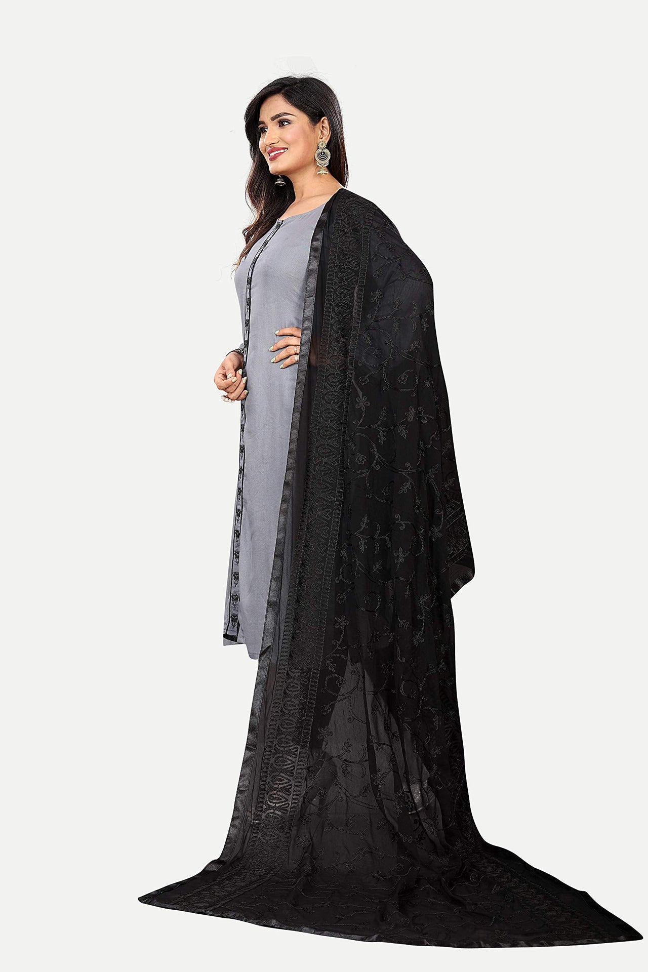 AKSHAR LLC Miss India Women's Chiffon Dupatta With Karachi Embroidery Work