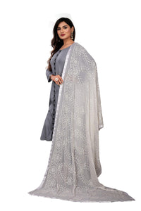 AKSHAR LLC Women's Designer Pure Chiffon Dupatta with Pure Cotton Thread Embroidery Work