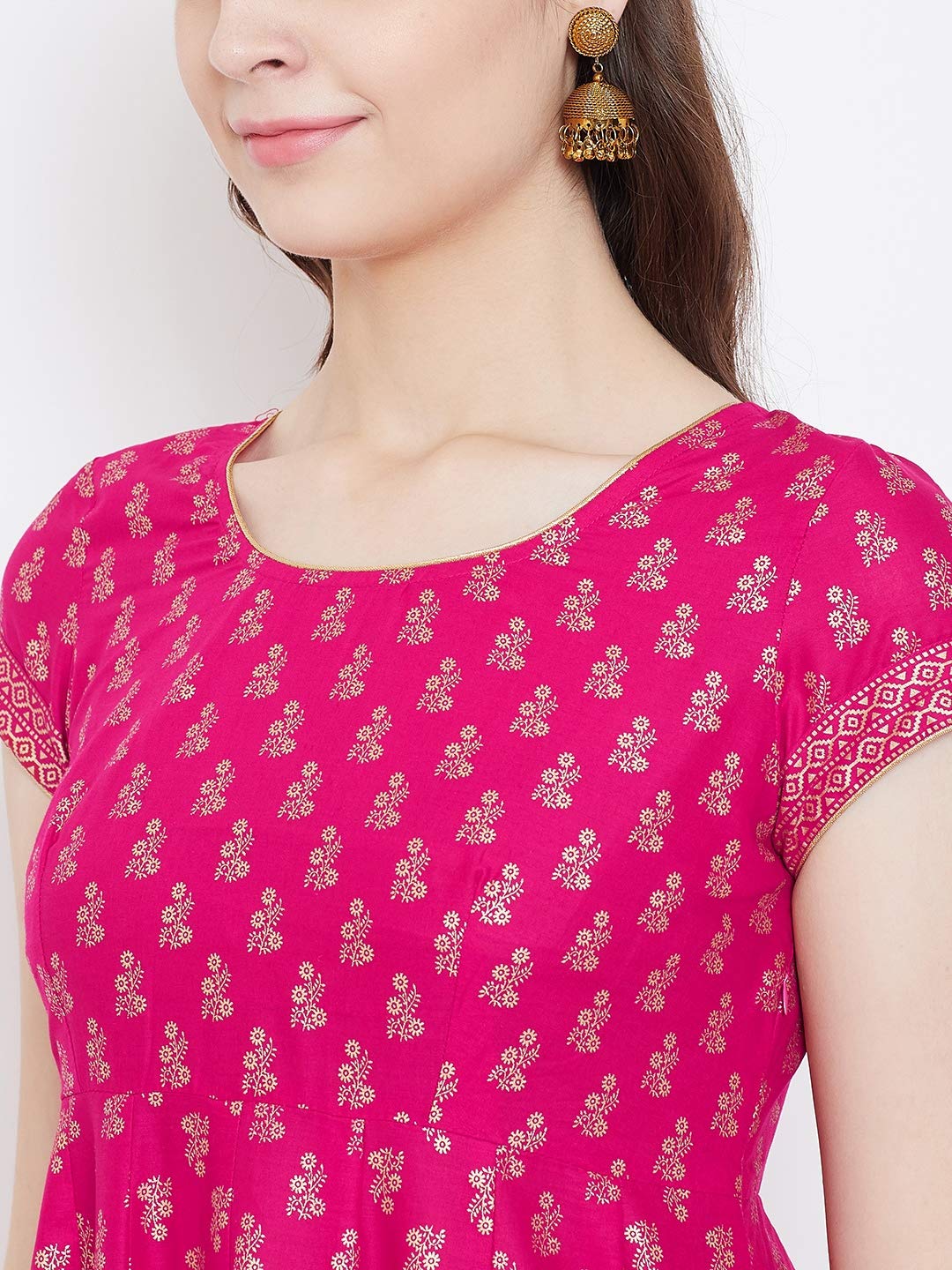 "PH" POSHAKHUB Adorable Women's Soft Cotton Printed Cap Sleeve Anarka Kurti