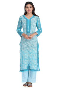Ada Women's Hand Embroidered Faux Georgette Lucknowi Chikankari Kurti with Slip