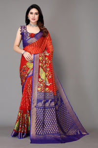 Winza Designer Women's Chiffon Brasso Floral Printed Saree with Blouse Piece