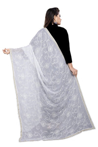 AKSHAR LLC Women's Designer Pure Chiffon Dupatta with Pure Cotton Thread Embroidery Work